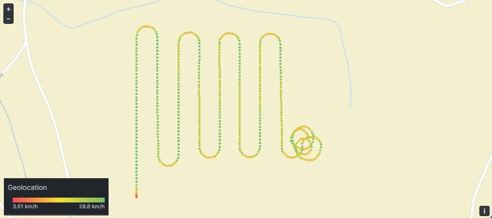Tracking the path of an autonomous harvester with Grafana Geomap visualization
