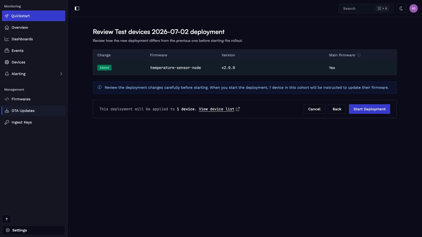 Creating a new deployment targeting firmware version 2.0.0.